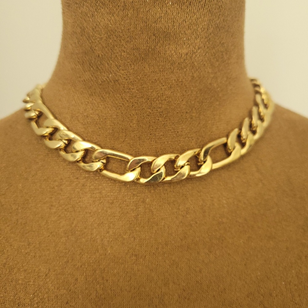 Gold Curb Figaro Chain Statement Necklace Adjustable 16-19in Mob Wife